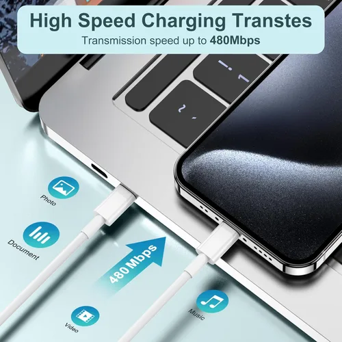 Vista 5 de Cable de carga rápida USB C a C de 240 W de largo de 10 pies, cable de carga tipo C a C para Apple iPhone 17 Pro Max/17 Air/16 Pro Max/16 Plus/15