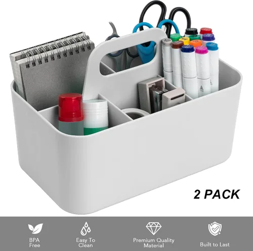 Vista 2 de Tiawudi Paquete de 2 Organizadores Caddy con Asa, Caddy de Plástico Portátil, Organización de Almacenamiento para Limpieza, Baño, Maquillaje, Arte