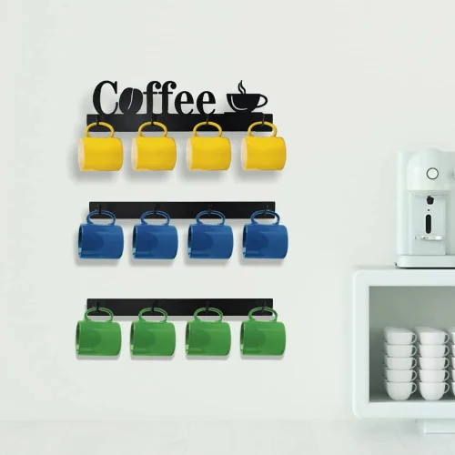Vista 4 de Soporte de pared para taza de café con 12 ganchos, 3 paquetes de estante de metal para tazas con letrero de té, colgador de tazas para bar