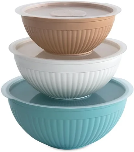 Vista 9 de Nordic Ware – Juego de tazones para preparar, servir y mezclar, 3 piezas, tonos tierra