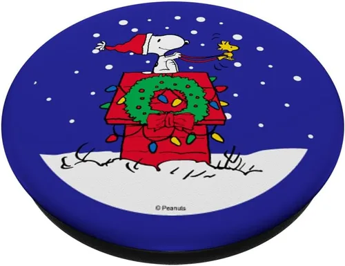 Vista 2 de Peanuts - Snoopy Casa de Vacaciones Navideña en Trineo PopSockets Adhesivo PopGrip