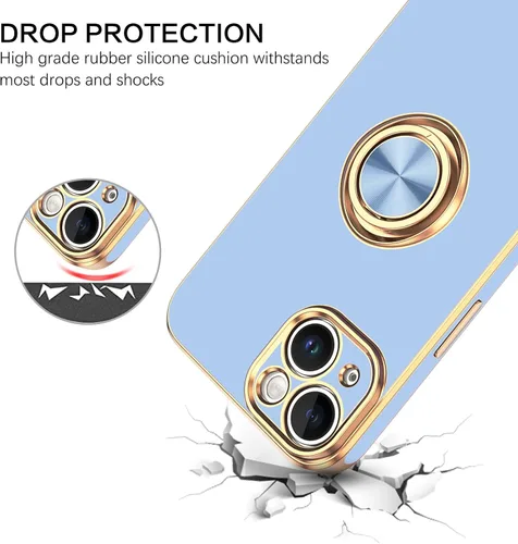 Vista 2 de BENTOBEN Funda para iPhone 14 Plus, soporte de anillo delgado con soporte, protección a prueba de golpes, parachoques de TPU suave, azul claro