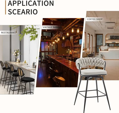 Vista 7 de Canxkun Juego de 2 taburetes de bar de altura de mostrador, sillas de bar modernas de 26 pulgadas con respaldo tejido, taburetes de bar giratorios