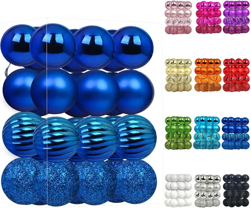 Vista 45 de Emopeak - Juego de 24 esferas navideñas, ornamentos irrompibles, 4 estilos, decoración colgante para árbol de Navidad, boda o fiesta
