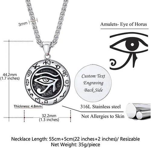 Vista 7 de U7 Horus Necklaces for Men Women, Stainless SteelBlackGold Plated Ankh Cross Egyptian Symbol Jewelry, Eye of Horrus Pendant with 22 Inch Chain