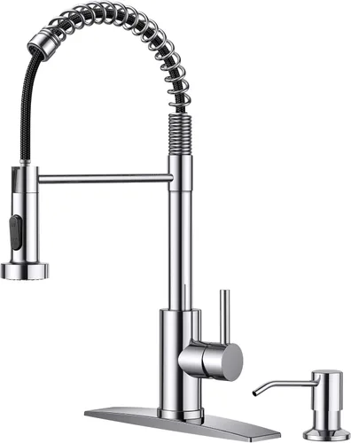 Vista 29 de FORIOUS Grifo de cocina con rociador extraíble, grifo de fregadero clásico de resorte extraíble de acero inoxidable comercial de una sola manija