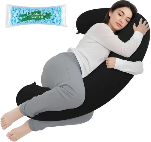 Vista 9 de TranquilRelax Almohada corporal en forma de C para dormir de lado, almohada larga de espuma viscoelástica para piernas, cadera y espalda, funda Negro