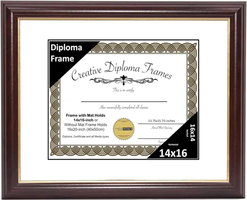 Vista 59 de Creative Picture Frames Marco para Diploma de Caoba con Borde Dorado de 12x16 pulgadas con Vidrio y Paspartú Negro y Colgadores de Pared Instalados