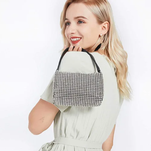 Vista 8 de Bolso de mano de noche con cristales brillantes para mujeres y niñas, bolso cruzado brillante para boda, graduación, fiesta, club, bolsos