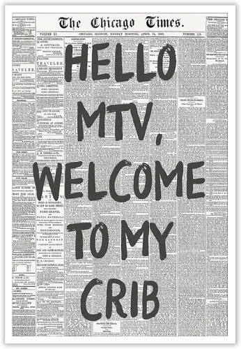 Vista 18 de DVBOCS Pósteres retro de Hello Mtv Welcome To My Crib, fuente rosa, arte de pared en lienzo de periódico, impresiones de pintura de afirmación