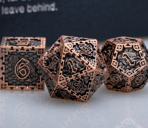 Vista 2 de ARUOHHA DND - Juego de dados de metal con caja de regalo, juego de rol, juego de 6 caras de poliedros para juegos de mesa RPG, dados D y D D20 D12