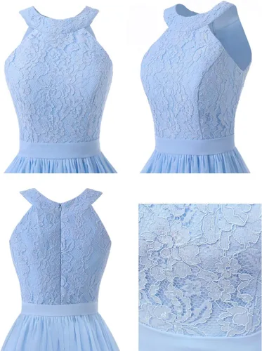 Vista 3 de Yexinbridal Halter Vestidos cortos de dama de honor gasa floral encaje boda país