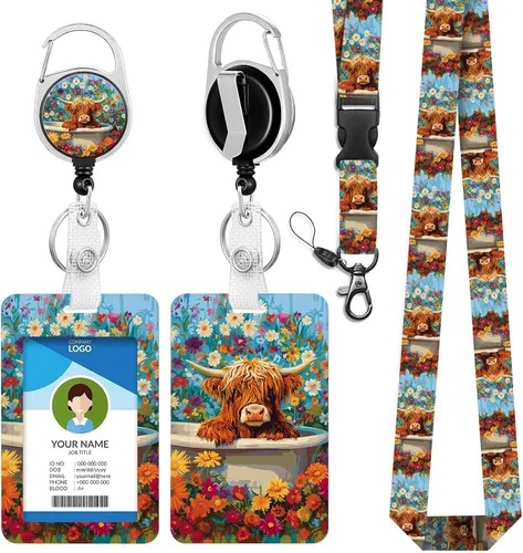 Vista 32 de Cordones azul bebé para llaves Portador de Insignias, Carrete de Insignias Retráctil con Clip de Mosquetón y Cordón Desmontable, Linda Tarjeta