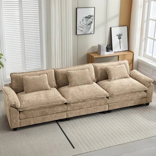 Vista 45 de Oprisen Sofá Seccional Modular, Cómodo Cloud Couch Sofá Seccional, Sofá Cama de Chenilla con Asiento Profundo con Almohadas Decorativas para Sala