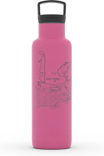 Vista 104 de Well Told Botella de agua aislada con mapa de Washington DC grabado, botella de acero inoxidable grabada (21 onzas, blanco) botella aislada de mapa