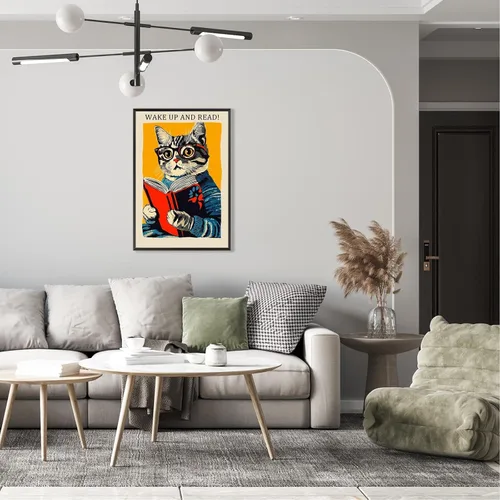 Vista 5 de Póster vintage de gato y libro, arte de pared inspirador, arte de lectura clásico para amantes de los libros, pintura para sala de estar, oficina
