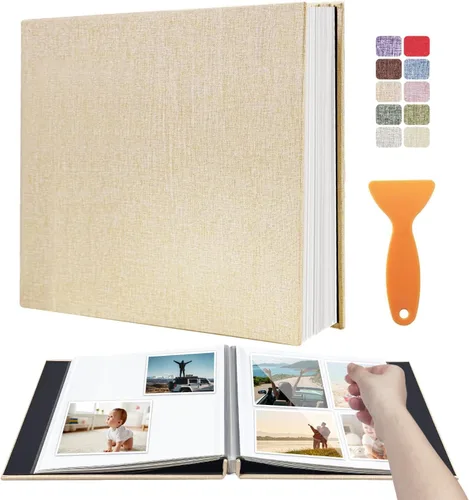Vista 43 de Álbum autoadhesivo para fotos de 4 x 6 pulgadas, álbum de recortes con cubierta de lino magnética, 30 páginas adhesivas en blanco, para familiares