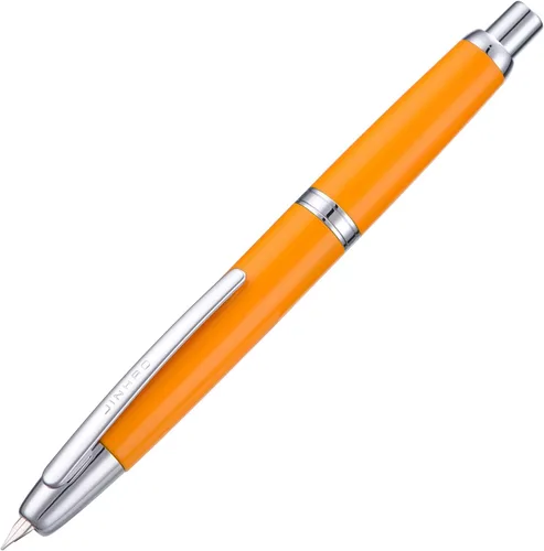 Vista 35 de Jinhao 10 Press Pluma estilográfica con caja, punta mediana retráctil de oro mate cepillado con juego de convertidor de tinta (clip dorado)