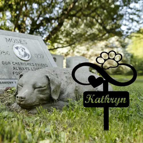Vista 3 de Marcadores de tumbas para mascotas, marcadores conmemorativos para mascotas, placas de lápidas de metal para jardín, regalos personalizados