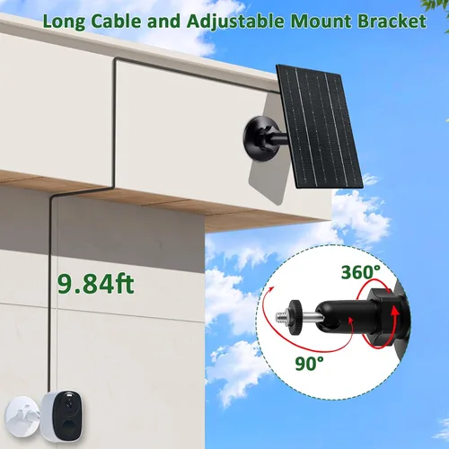 Vista 5 de Zivif Panel solar de 4 W para cámaras de seguridad, cargador solar de 5 V con puertos micro USB/USB-C, impermeable IP65, montaje ajustable de 360°