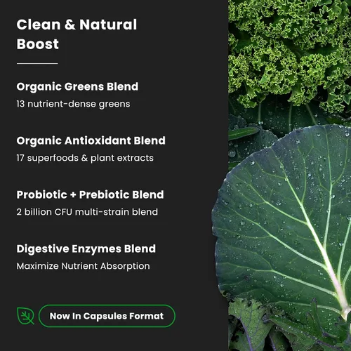 Vista 6 de Cápsulas orgánicas Super Greens – Suplemento diario de frutas y verduras – 150 pastillas de superalimentos verdes y rojos – más de 40 frutas