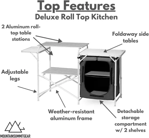 Vista 4 de MOUNTAIN SUMMIT GEAR Mesa de cocina de lujo enrollable para acampar fabricada con aluminio resistente a la intemperie (por Caddis Sports)