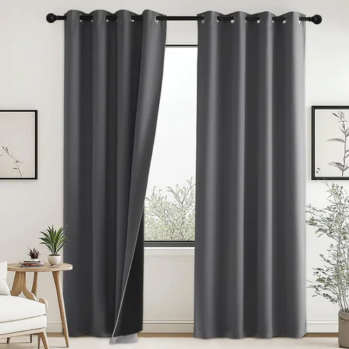 Vista 34 de PONY DANCE Cortinas opacas 100% blancas y negras de 63 pulgadas de largo para sala de estar, estilo moderno, cortinas degradadas con aislamiento
