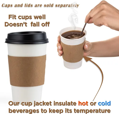 Vista 6 de FMP Brands Paquete de 100 fundas de café Kraft desechables para bebidas calientes, fundas duraderas de cartón corrugado para tazas de 12 a 24 onzas