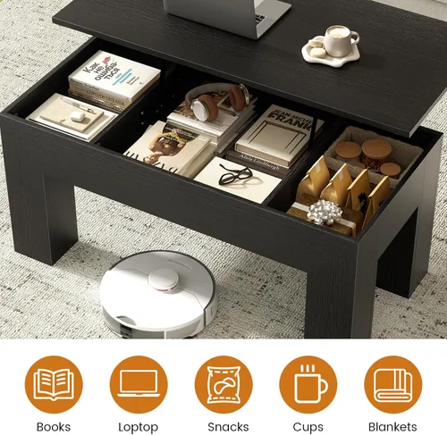 Vista 6 de FABATO Mesa auxiliar elevable de 41.7 pulgadas, mesa auxiliar rectangular de madera con almacenamiento oculto, mesa central grande de altura