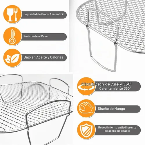 Vista 6 de Cesta para freidora de aire para horno Nuwave, cesta de parrilla de acero, juego de cesta de malla antiadherente, bandeja para freidora de aire