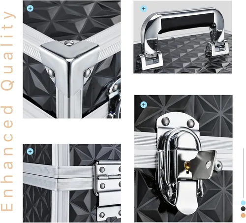 Vista 5 de FRENESSA Estuche Profesional Rodante para Maquillaje de Aluminio con Carrito de Tren y Ruedas para Organizador de Cosméticos de Viaje con Cajones