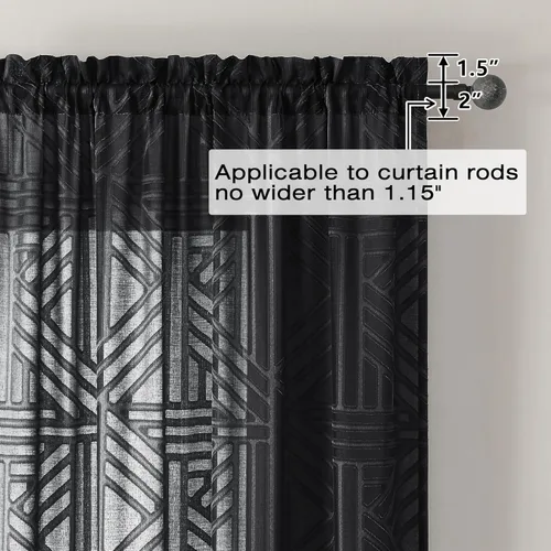 Vista 5 de Simplebrand Cortinas traslúcidas negras de cocina de 24 pulgadas de largo, 2 paneles, filtrado de luz, geométrico jacquard con textura, cortinas