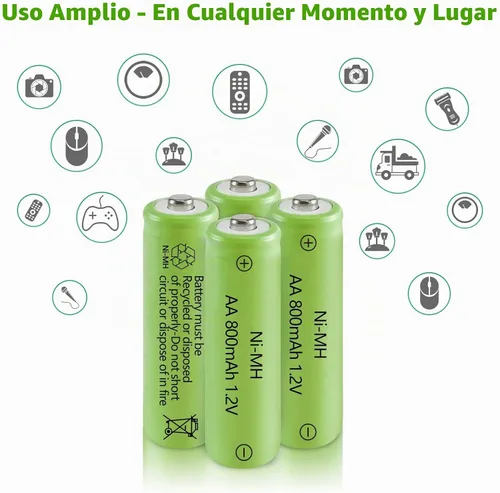 Vista 8 de Baterías recargables AA Ni-MH, doble A 1.2V 800mAh batería solar, paquete
