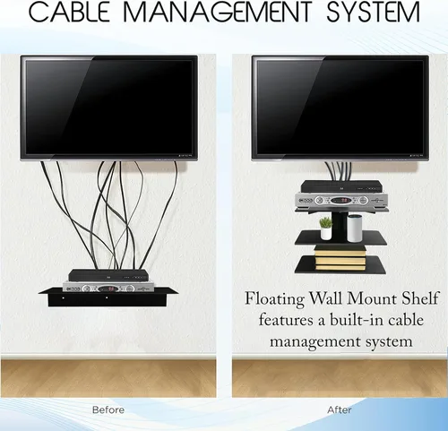 Vista 4 de FEBTECH - Estantes centrales de entretenimiento de pared - Estante para proyector - Estantes flotantes para TV, reproductores de DVD, consolas