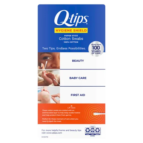 Vista 2 de Q-Tips Los hisopos antimicrobianos para limpieza están hechos con 100% algodón, 300 unidades, paquete de 12