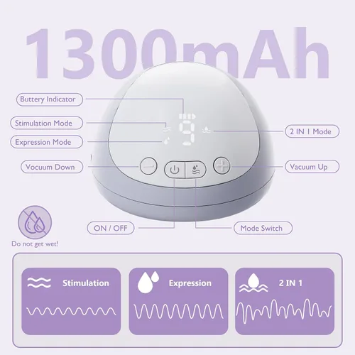 Vista 4 de Extractor de leche manos libres: extractor de leche portátil con 3 modos/9 niveles/pantalla LED, bajo ruido, para inserto de cojín de silicona