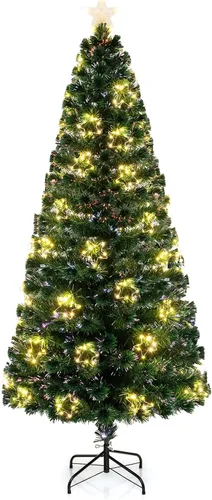 Vista 19 de Goplus Árbol de Navidad artificial de fibra óptica preiluminado de 3 pies, con luces LED multicolor y copos de nieve (3 pies)