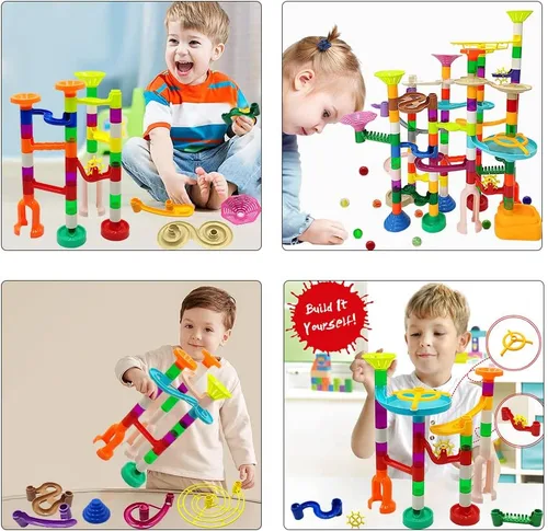 Vista 6 de DSHMIXIA Marble Run para niños de 3-4 y 5-8 años, 150 piezas de juguetes de construcción resistentes, juegos para niños, pista de carreras