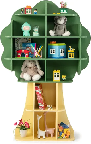 Vista 10 de Costzon Estantería elefante para niños, organizador de almacenamiento de juguetes de 3 niveles con pizarra, 5 cubos y juguete de ábaco de 3 filas