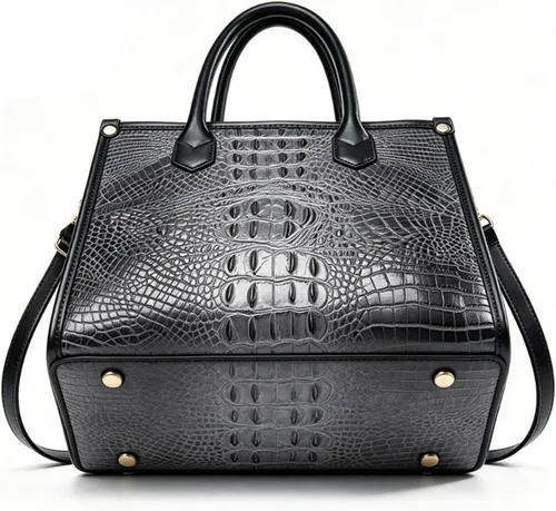 Vista 6 de Bolso y monedero para mujer, 3 piezas, con patrón de cocodrilo, cartera de embrague, tarjetero Gris
