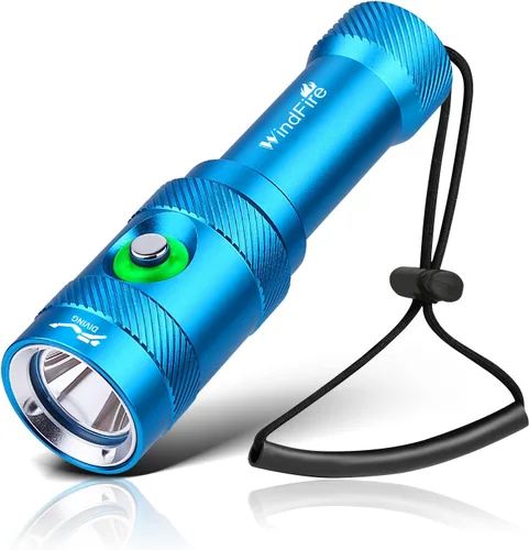 Vista 9 de Linterna de buceo WindFire, linterna impermeable para buceo 262 pies bajo el agua, linterna recargable para snorkel con 4 modos y indicador