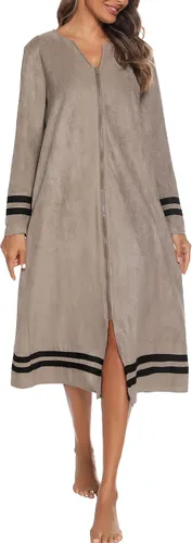 Vista 9 de Bata de manga larga con cremallera frontal para mujer con bolsillos