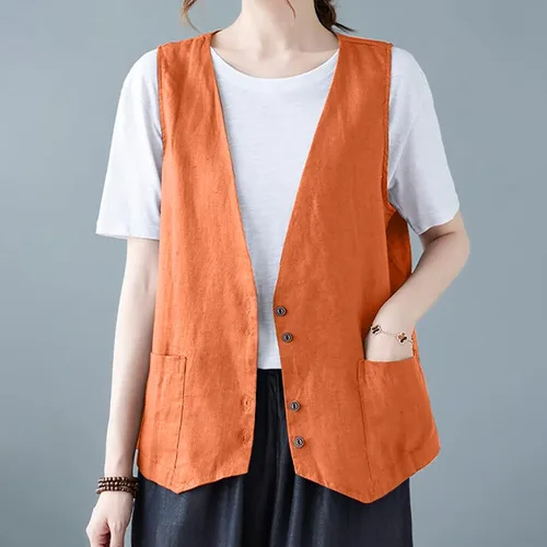 Vista 11 de COTECRAM Chaleco de lino de algodón para mujer, casual, sin mangas, con botones, ligero, para verano, holgado, ropa de abrigo