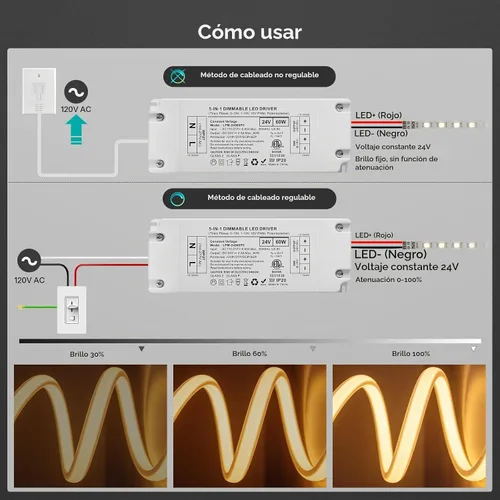 Vista 7 de Controlador LED regulable 5 en 1 de 24V 60W, transformador regulable de 24V
