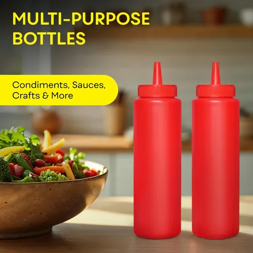 Vista 4 de BRIGHTFROM Botellas exprimibles para condimentos, botella vacía roja de 8 onzas con cuello ancho, ideal para salsa de tomate, mostaza, jarabe