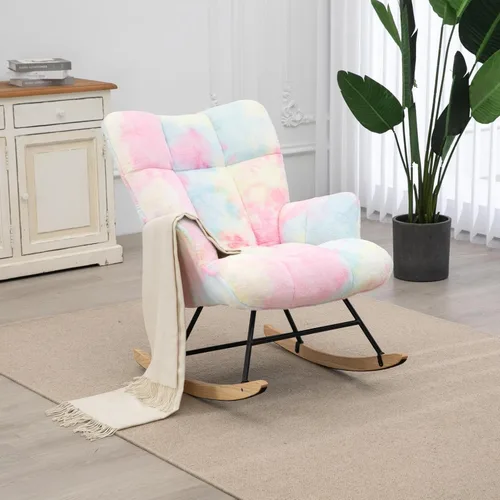 Vista 11 de SAETSFEG - Mecedora tapizada estilo osito de peluche para cuarto de bebé, con respaldo alto, silla de columpio con asiento acolchado, cómoda silla