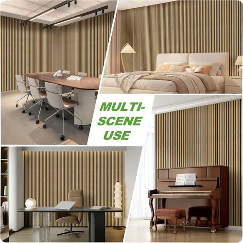 Vista 22 de Paquete de 2 paneles de madera para pared, paneles acústicos de listones de madera de 48 x 24 pulgadas, paneles acústicos para decoración de paredes