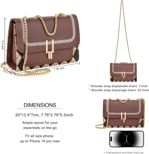 Vista 3 de UTOTEBAG Bolsos cruzados para mujer, bolso pequeño de piel sintética, bolso de hombro de moda, bolso de noche con correa de cadena