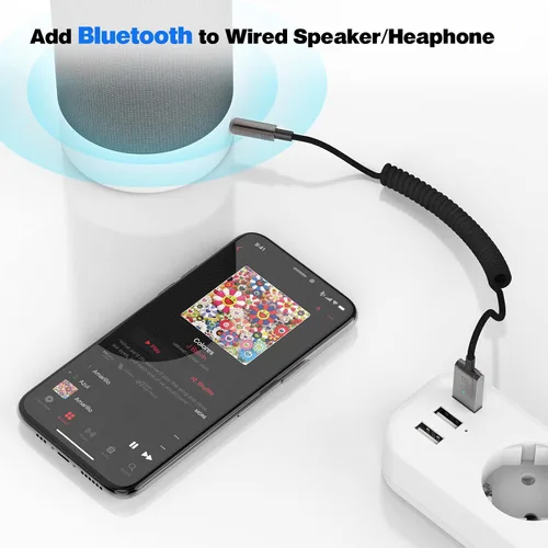 Vista 3 de Adaptador auxiliar Bluetooth 6.0 para altavoz de coche, receptor Marrón