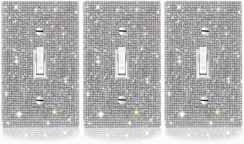 Vista 24 de Cubierta decorativa para interruptor de diamantes de imitación plateados brillantes, placa de pared de una sola banda 1 unidad-XKSZ 1